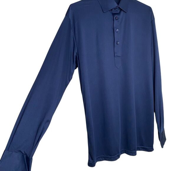 Collars & Co Polo Shirt Mens S Navy Blue Long Sleeve Preppy Stretch Dress NEW - Picture 5 of 8